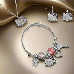 Hello Kitty Necklace Earrings & Bracelet Set